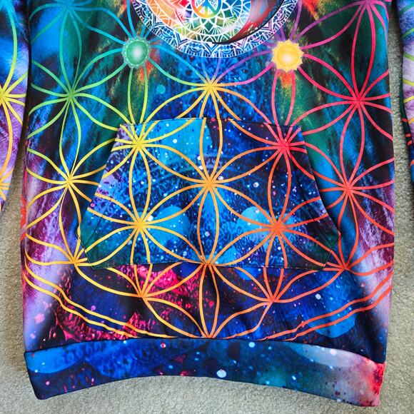 Yes We Vibe Groovy Chakra Peace Hoodie size Large Tunic Length Kangaroo Pocket - Picture 3 of 10